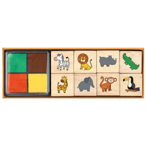 SELLO-TAMPON DE MADERA ANIMALES DE LA SELVA