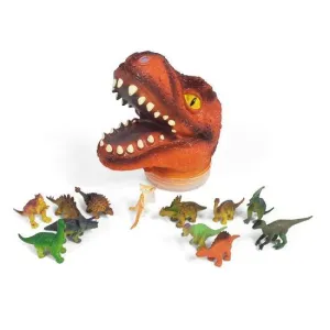 CABEZA DINOSAURIO + 12 MINI DINOSAURIOS (6 CM)