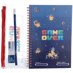 LIBRETA DE ANILLAS Y ESTUCHE CON 6 ARTÍCULOS DE PAPELERÍA GAME OVER