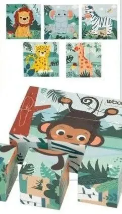 PUZZLE 6 CUBOS DE ANIMALES DE LA SELVA 10X10 CM