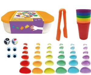 PIEDRAS CONTADORES TRANSLÚCIDOS CON PINZA, CUBILETE Y FICHAS