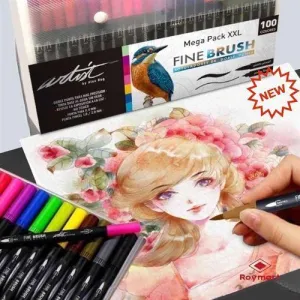 MEGAPACK XXL 100 ROTULADORES FINE BRUSH DOBLE PUNTA