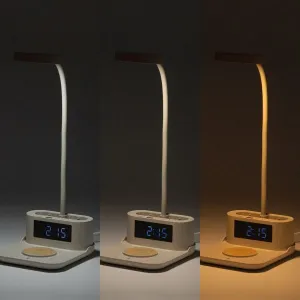 LAMPARA ESCRITORIO CON CARGADOR MOVIL RELOJ Y CUBILETE