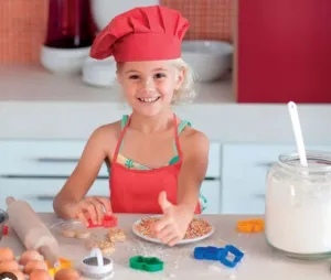 CONJUNTO AZUL O ROJO COCINERO GORRO Y DELANTAL PARA NIÑOS 