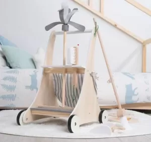 CARRITO DE LIMPIEZA MADERA, FREGONA, ESCOBA, CEPILLO Y RECOGEDOR  43 X 35 X 66 CM