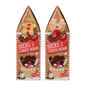 SET CASITA CON CALCETINES NAVIDAD Y BOMBA DE CHOCOLATE