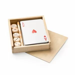 CARTAS POCKER CON DADOS EN CAJA MADERA